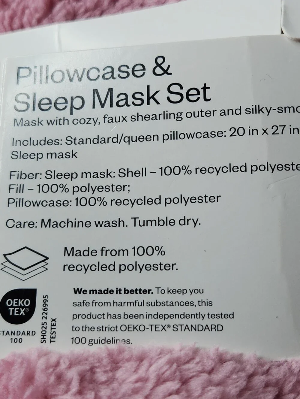 Standard Cozy Bundle Pink/Rust Pillow Case & Eye Mask - Room Essentials